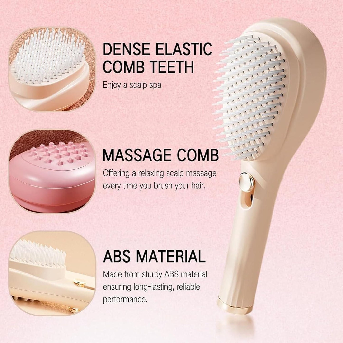 Retractable Hair Brush with Self-Cleaning Bristles - Ergonomic Handle, Anti-Static, Telescopic Design for All Hair Types and Wigs, One-Click Cleaning Hair Comb for Women and Men