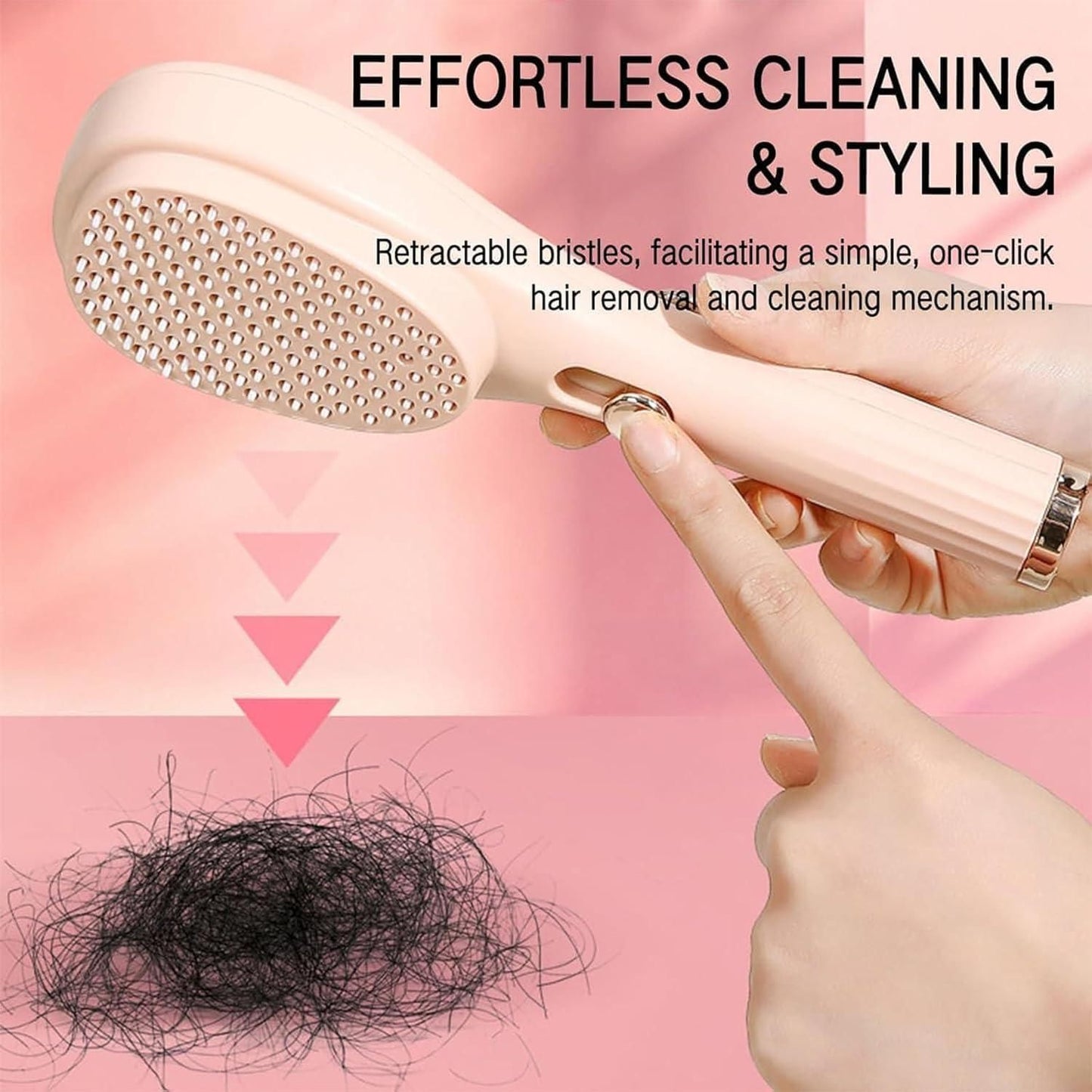 Retractable Hair Brush with Self-Cleaning Bristles - Ergonomic Handle, Anti-Static, Telescopic Design for All Hair Types and Wigs, One-Click Cleaning Hair Comb for Women and Men