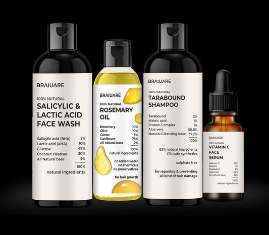 Salicylic, lactic acid face wash & Rosemary Oil &Tarabound Shampoo & vitamin C Face Serum (Combo) 330 ML